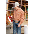 Boy's Cinch Orange Geo Print Long Sleeve Button Down Shirt MTW7060404