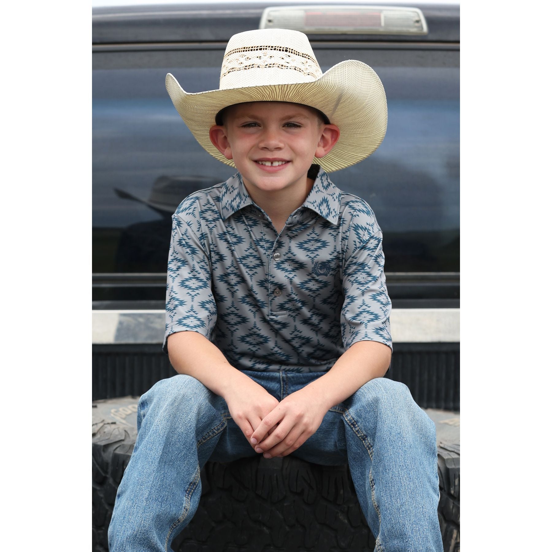 Boy's Cinch Short Sleeve Gray and Navy Polo MTK7600017