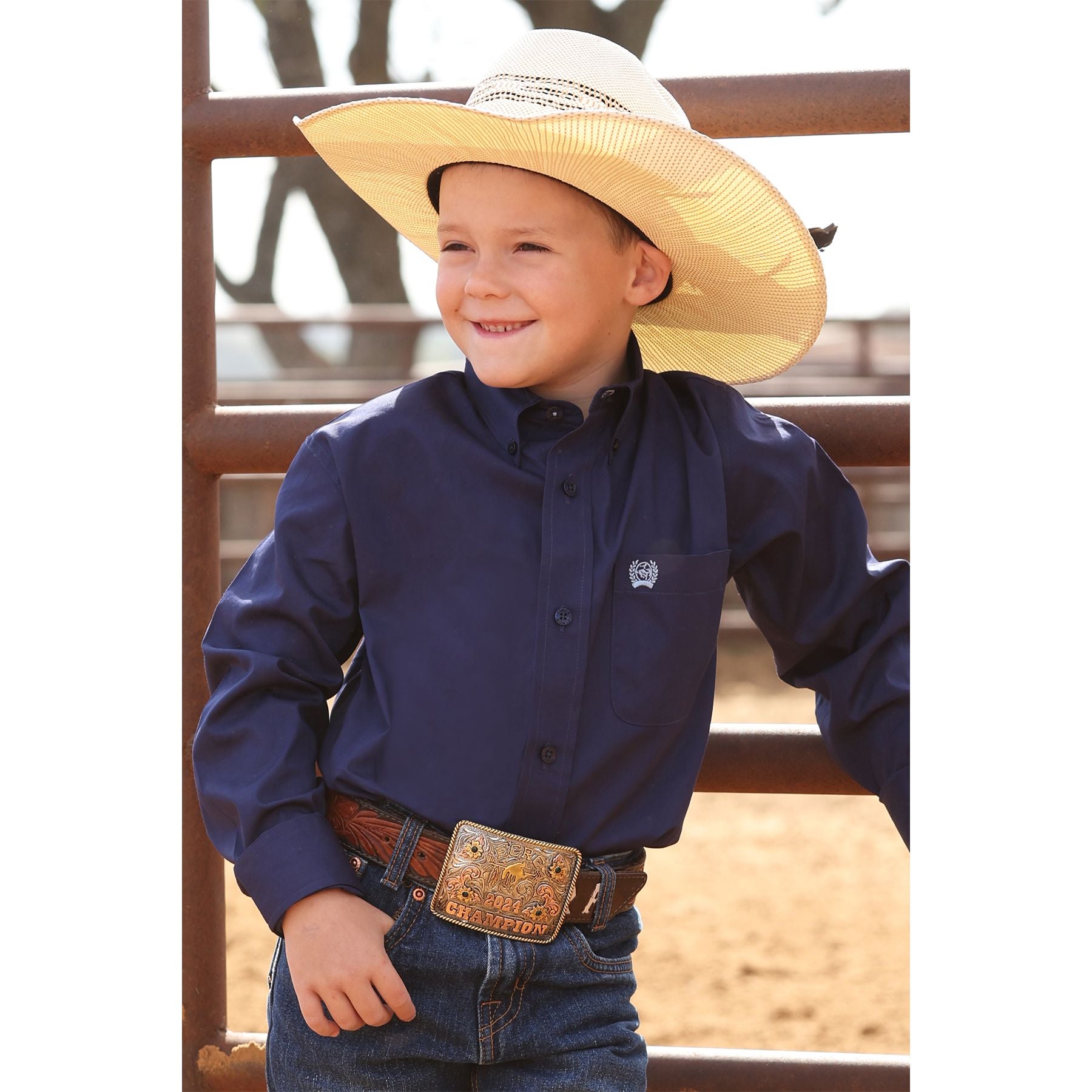 Boy's Cinch Solid Royal Blue Button Down Shirt MTW7060412