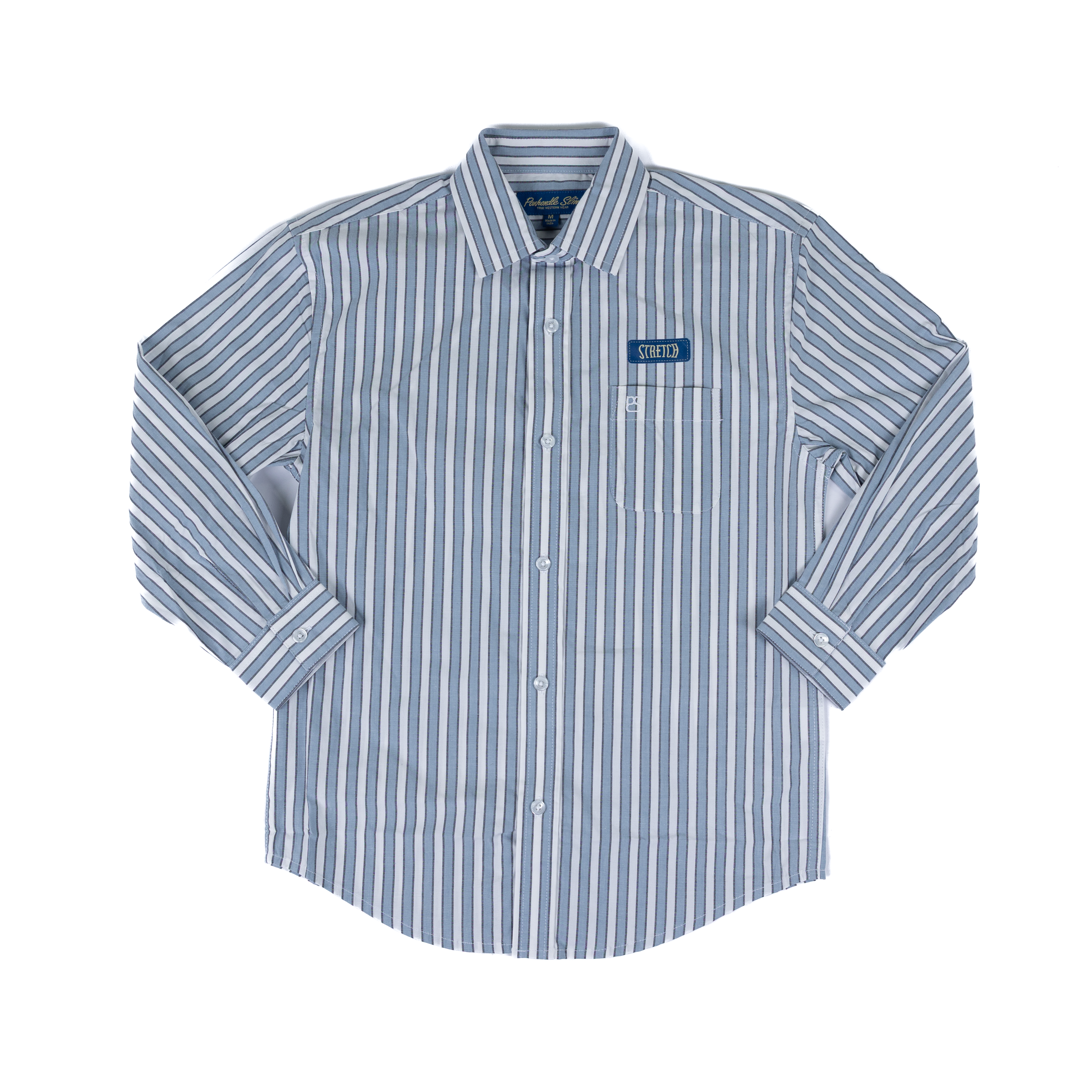 Boy's Panhandle Long Sleeve Blue and White Striped Button Up Shirt SBB2S08277