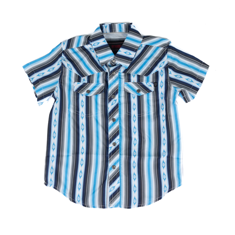 Boy's Rock and Roll Denim Short Sleeve Aztec Printed Snap Shirt BBN3S08655