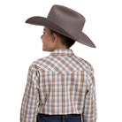Boy's Roper Long Sleeve Cream and Orange Woven Plaid Snap Shirt 01-030-0101-2024