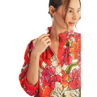 Women's Jodifl Red Solid Contrast Accent Floral Top G14076-7