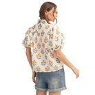 Women's Honey Mustard Ruffle Detail Floral Print Eyelet Top G15471