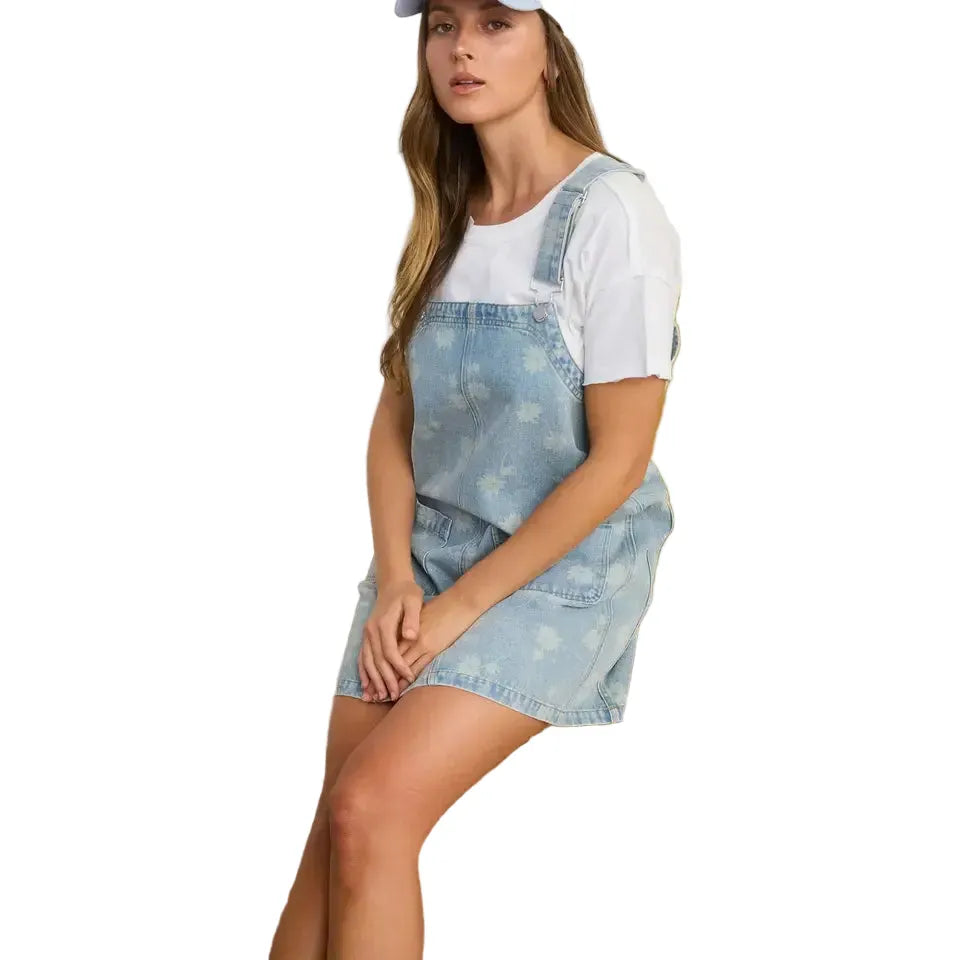 Women's Dandelion Washed Denim Overall Mini Dress TWS1190 L Women's Dandelion Washed Denim Overall Mini Dress TWS1190 L