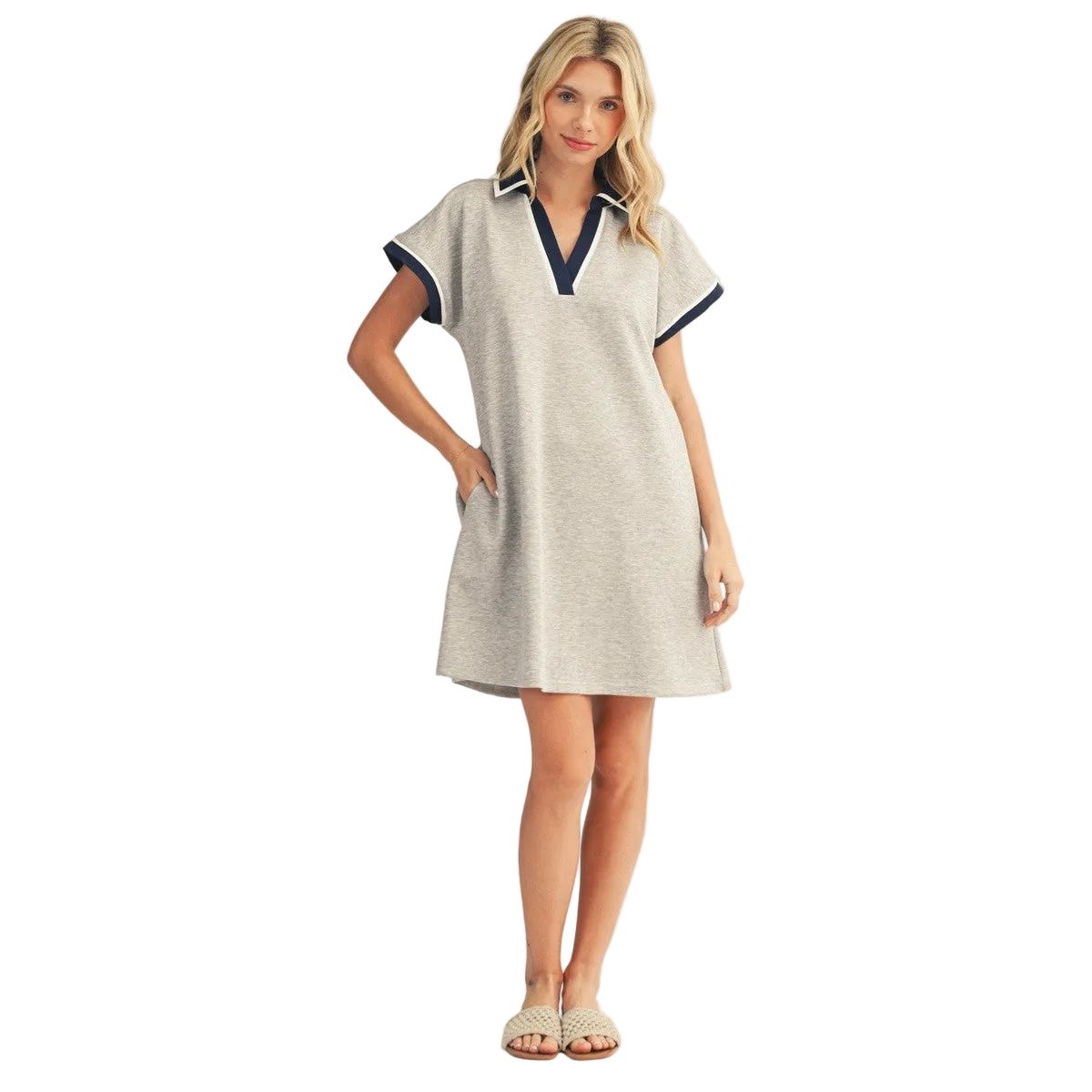 Women's Heather Gray Contrast Accent Solid Casual Dress M50814-HTHGR