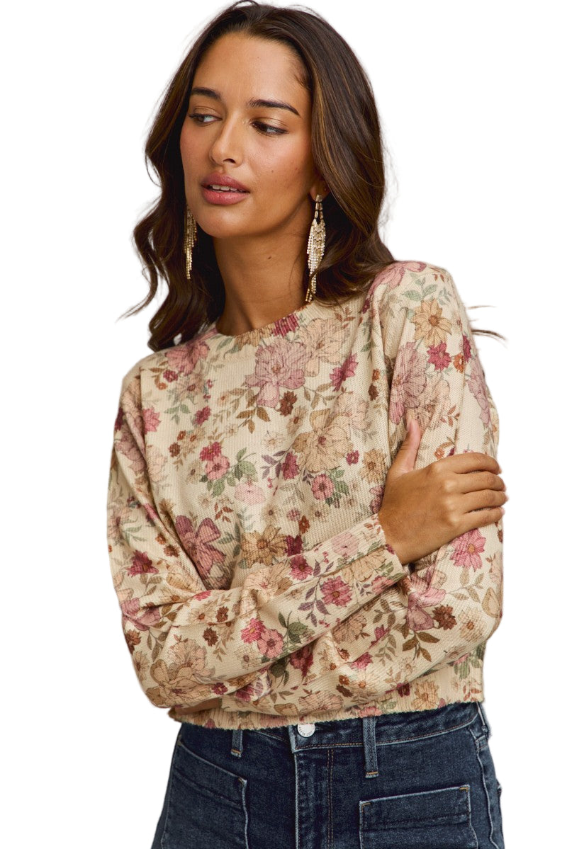 Women's Floral Crew Neck Long Sleeves Sweater Knit Top ST3677F-01