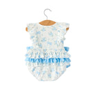 Girl's Blue Floral and Bow Ruffle Onesie 