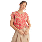 Women's Hot Pink and Tan Front Knot Accent Leopard Sweater Top G15760-1-HTPNK