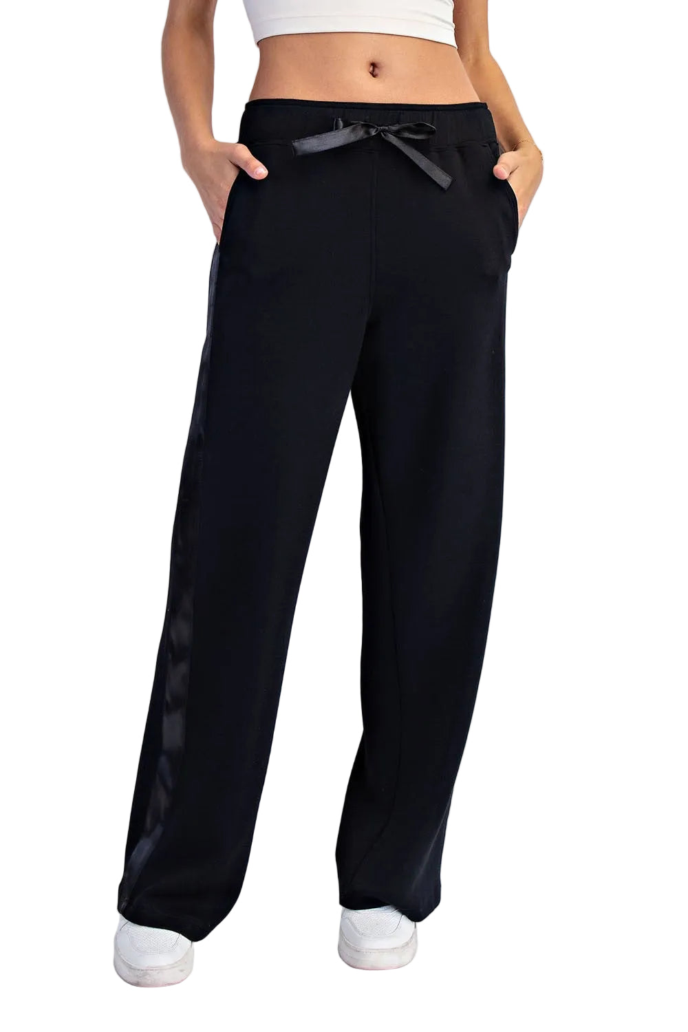 Women's Black Modal Scuba Luxe Satin Straight Pant P6412