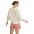 Women's Off White Soft Textured V Neck Solid Top G15341