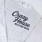 Crazy House Ash Gray Crewneck with Navy Print