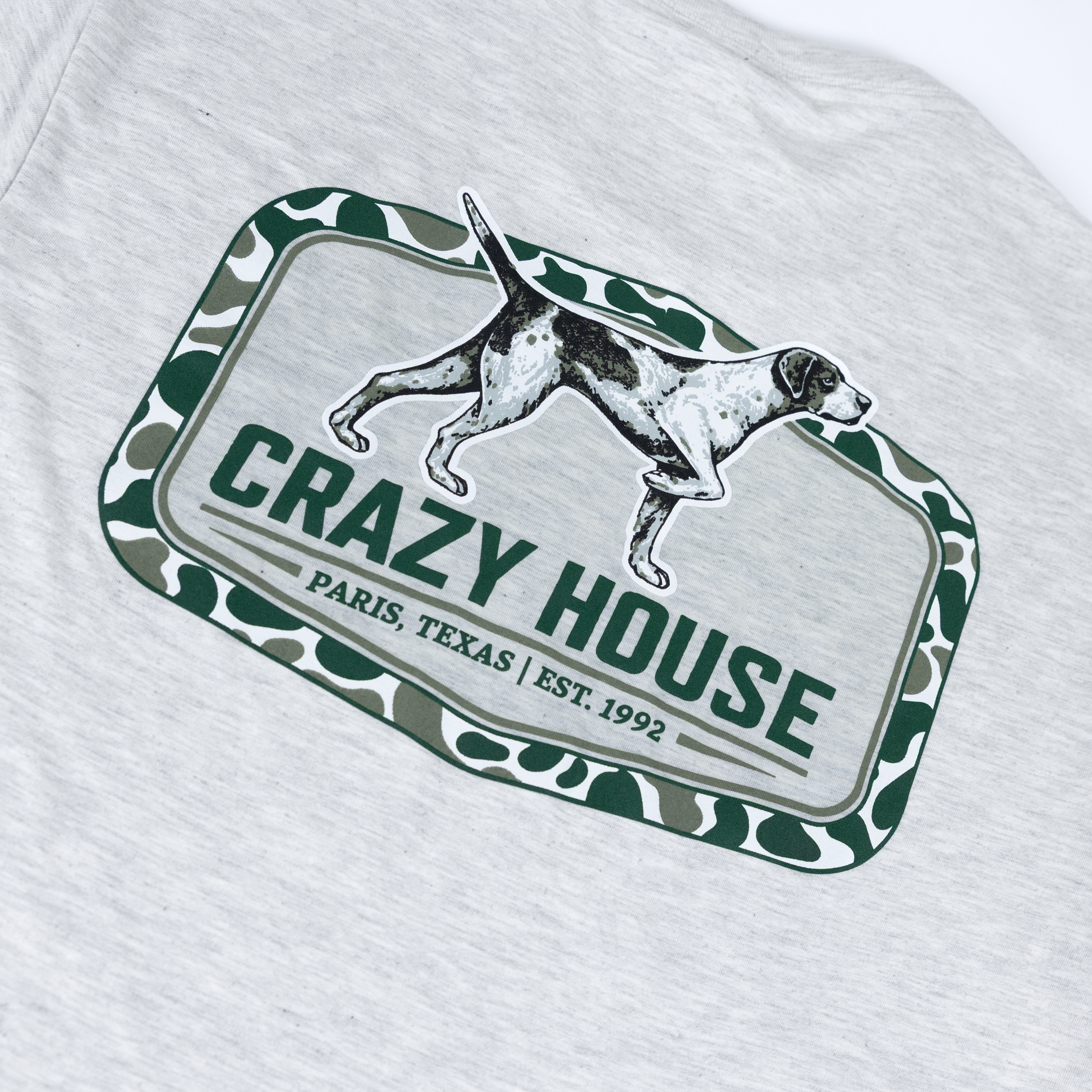 Crazy House Dog and Camo Print Short Sleeve T-shirt