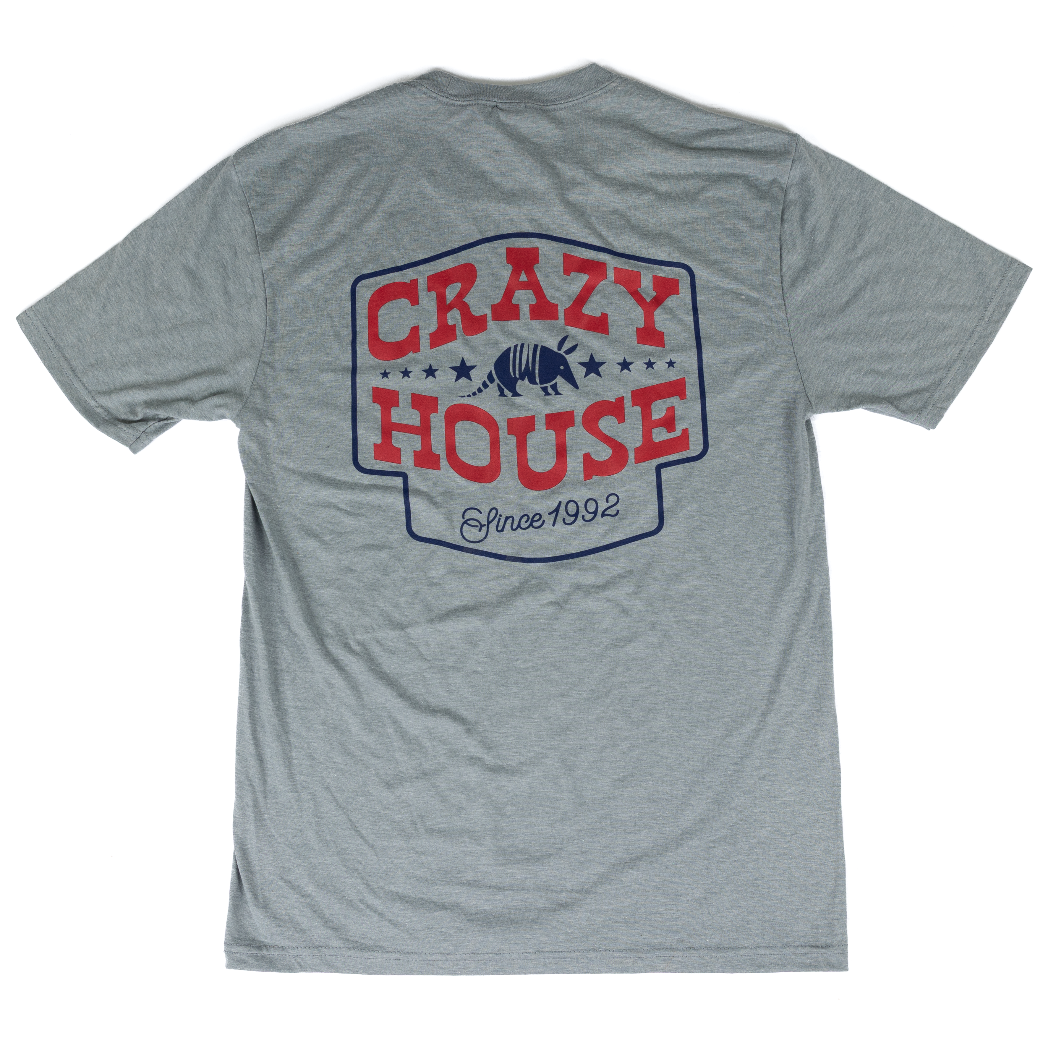 Crazy House Short Sleeve Heather Gray Armadillo Script T-shirt