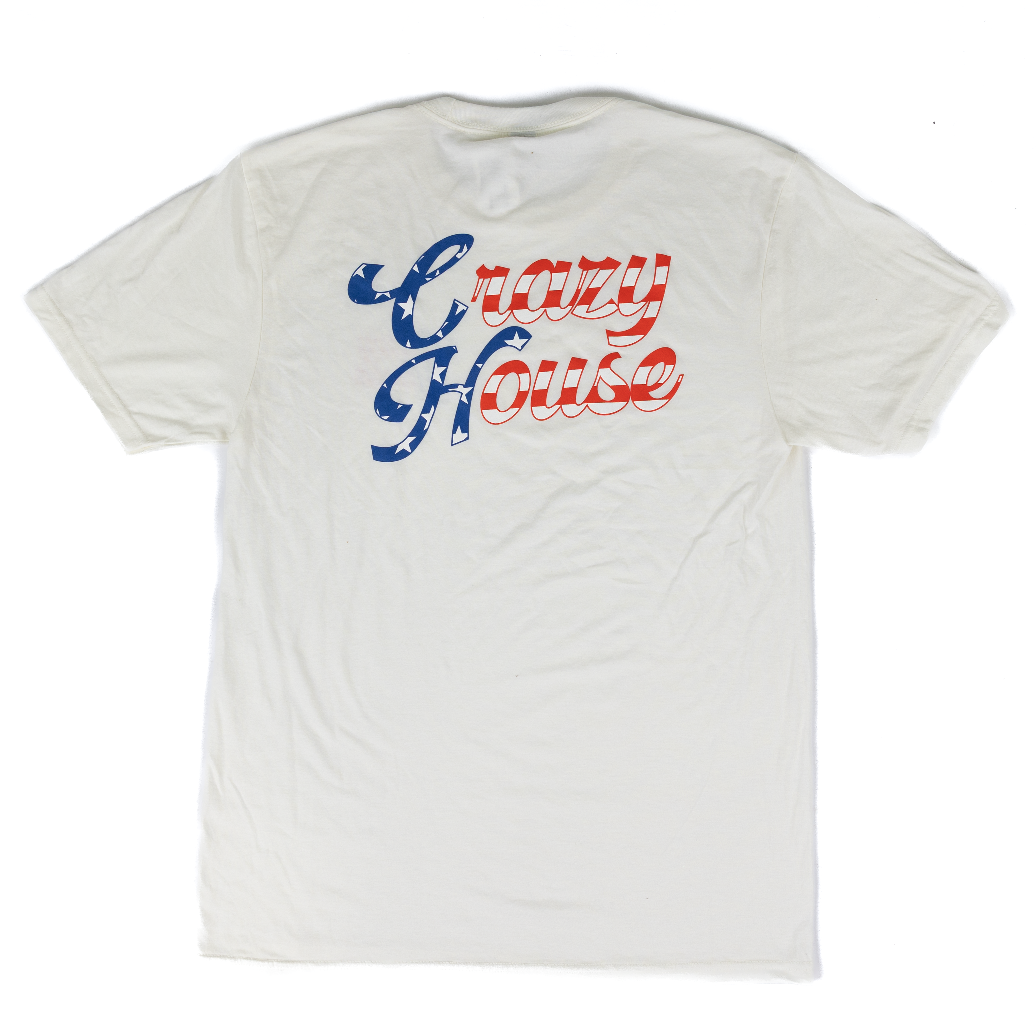 Crazy House Short Sleeve White T-shirt with American Flag Printed Design