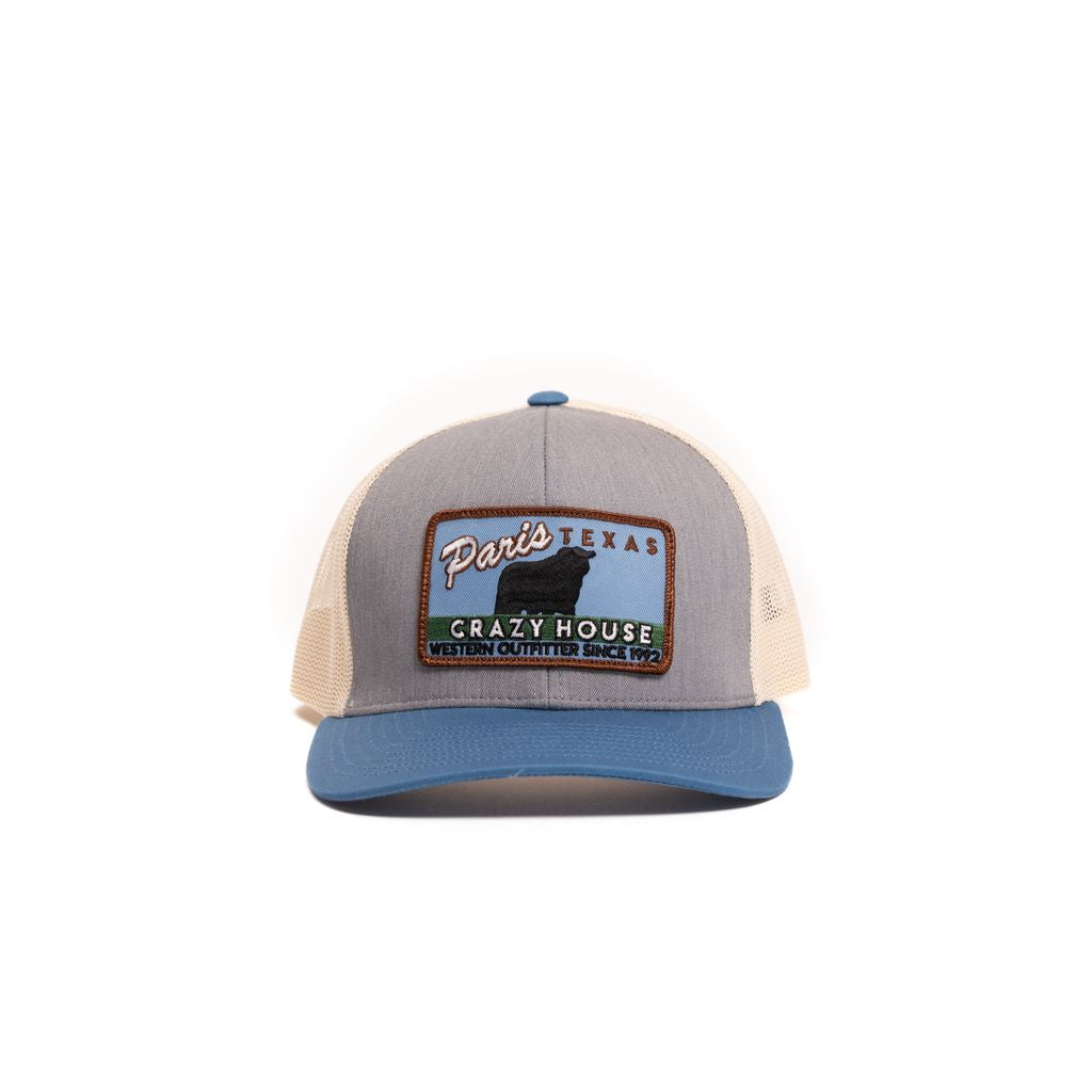 Crazy House Unisex Grey and Blue Cap With Bull Patch - Crazy House Western Wear