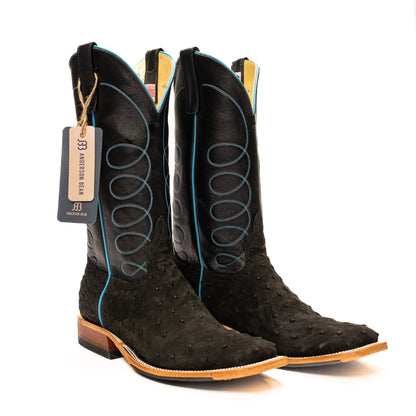 Anderson Bean Black Sueded Ostrich with 13" Black Deercow Top - Crazy House Western Wear