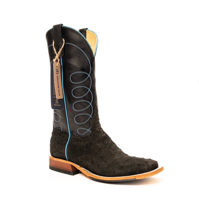 Anderson Bean Black Sueded Ostrich with 13" Black Deercow Top - Crazy House Western Wear