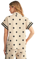 Jodifl Women's Oatmeal Front Zip Up Polka Dot Casual Top 