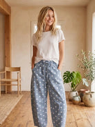 Women's Light Denim Polka Dot Denim Barrel Pants 