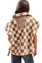 Women's Oversized Sherpa Fleece Checker Vest Jacket ST2049F