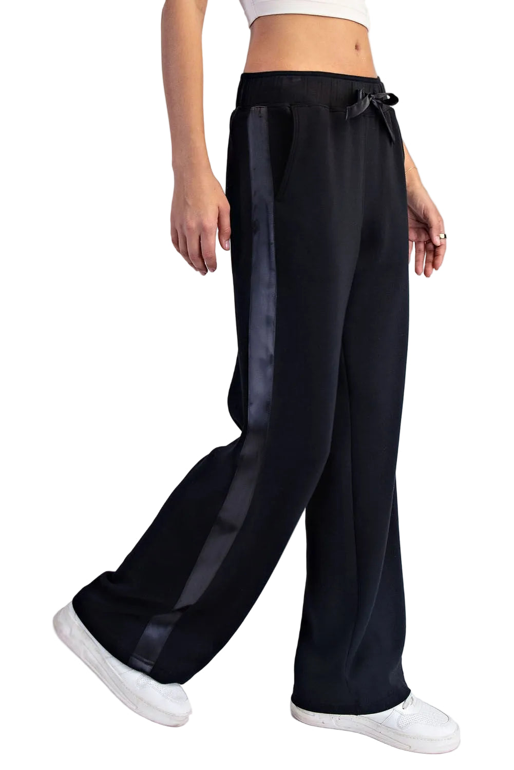 Women's Black Modal Scuba Luxe Satin Straight Pant P6412
