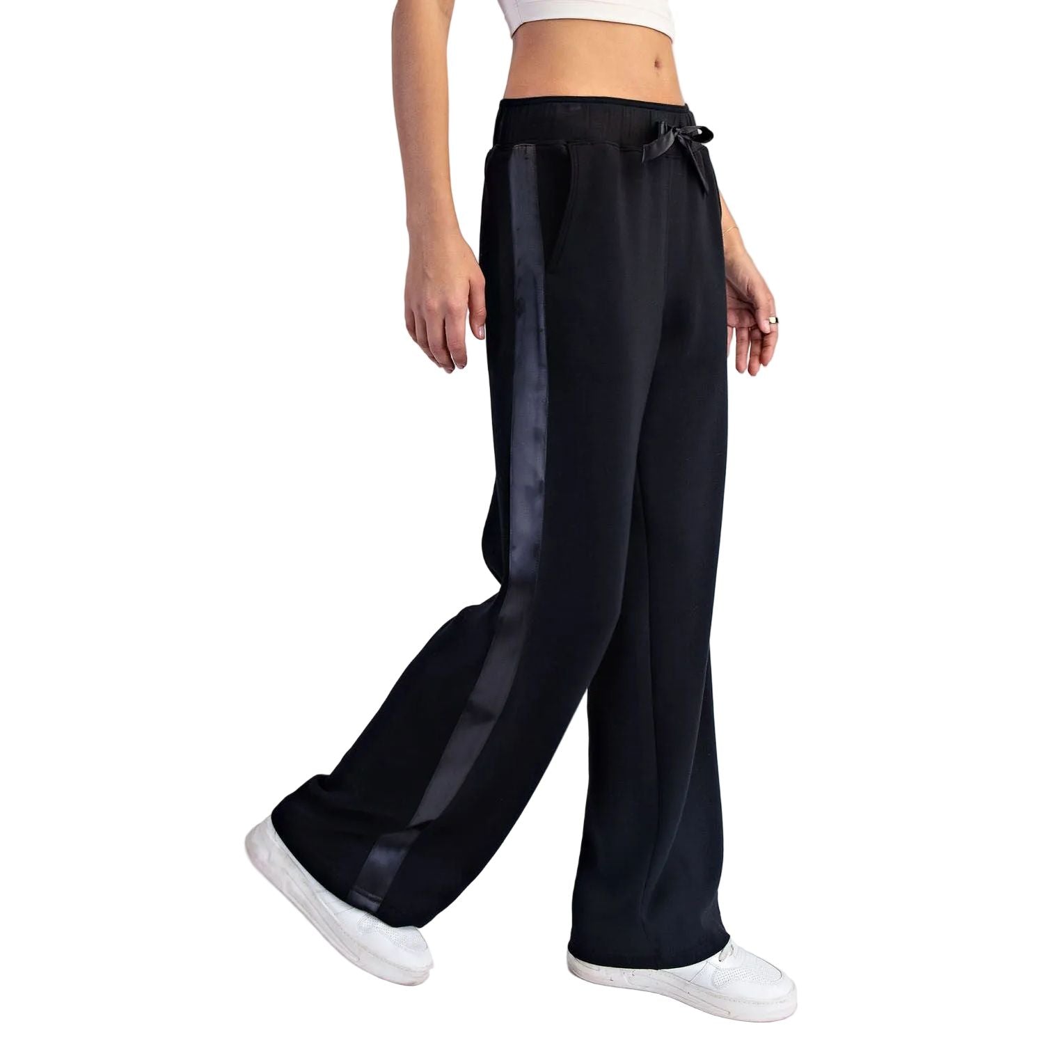 Women's Black Modal Scuba Luxe Satin Straight Pant P6412