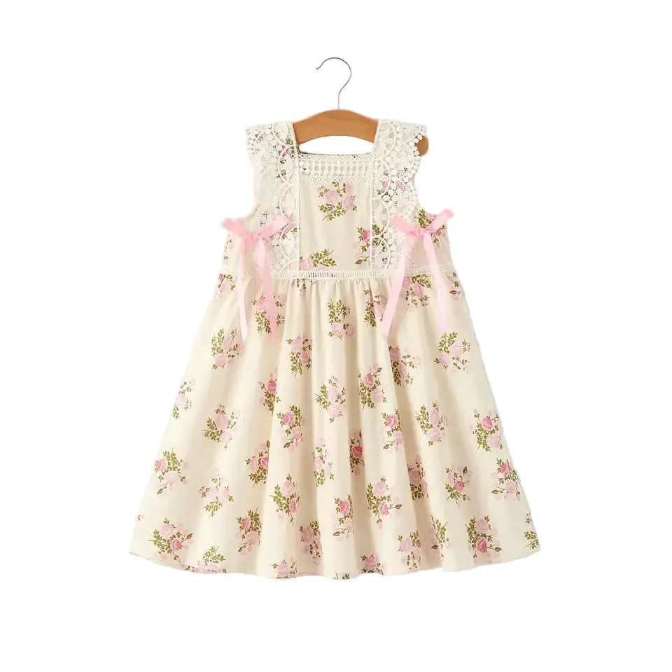 Girl's Youth Lace-Trimmed Bow Dress