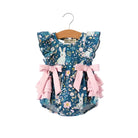 Girl's Teal Easter Bunny Garden Ruffle Sleeve Romper 
