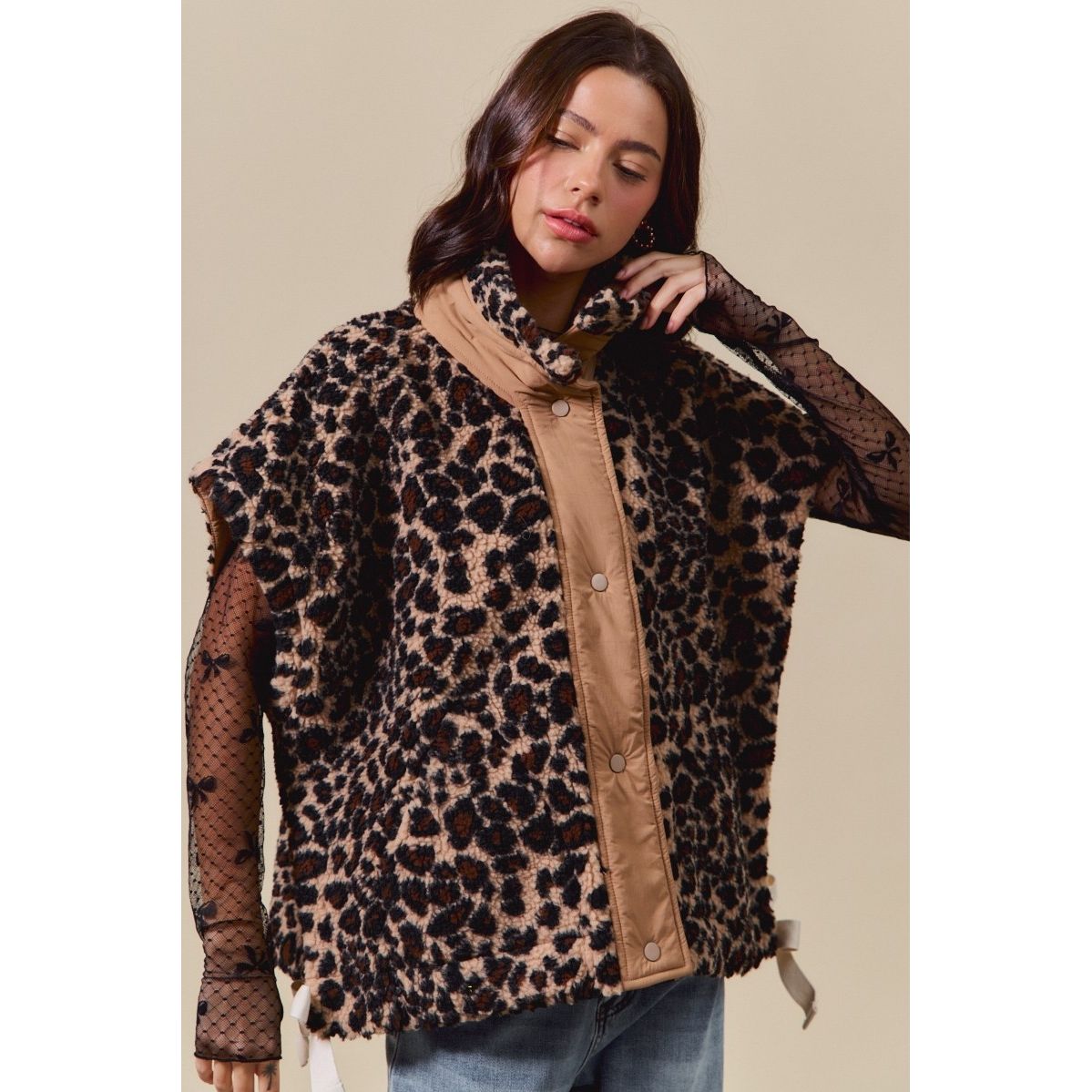 Women's Leopard Soft Sherpa Fur Sleeveless Vest Jacket ST2049E-02