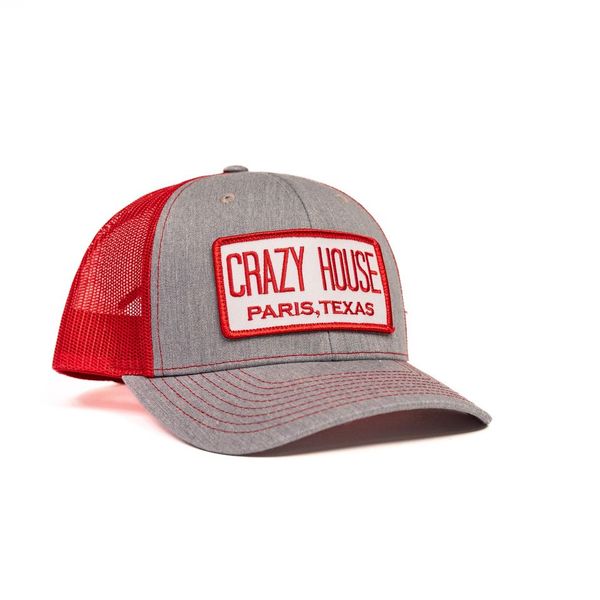 Grey and Red Snapback with Crazy House Patch - Crazy House Western Wear