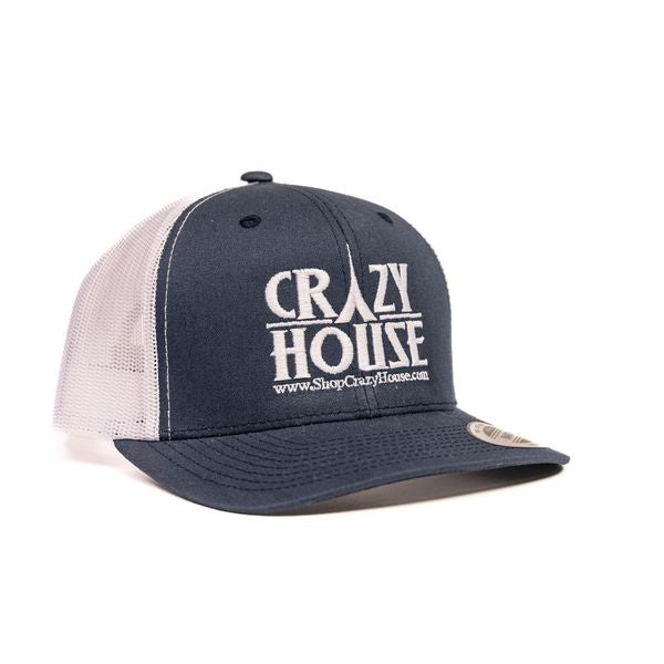 Navy and White Snapback with Crazy House Stitching - Crazy House Western Wear