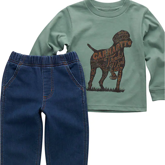 Boy's Carhartt 2-Piece Long Sleeve Dog T-shirt and Denim Pant Set CG8103-N104