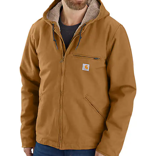 Men's Carhartt Sherpa-lined Relaxed Fit Zip Up Jacket- Brown 104392-BRN