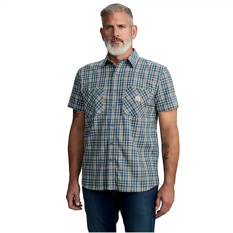Men's Carhartt Relaxed Fit Short Sleeve Plaid Shirt 106745-HK8 - Crazy House Western Wear