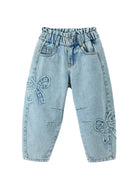 Rylee Faith Girl's Light Wash Bow Applique Relaxed Fit Jeans 