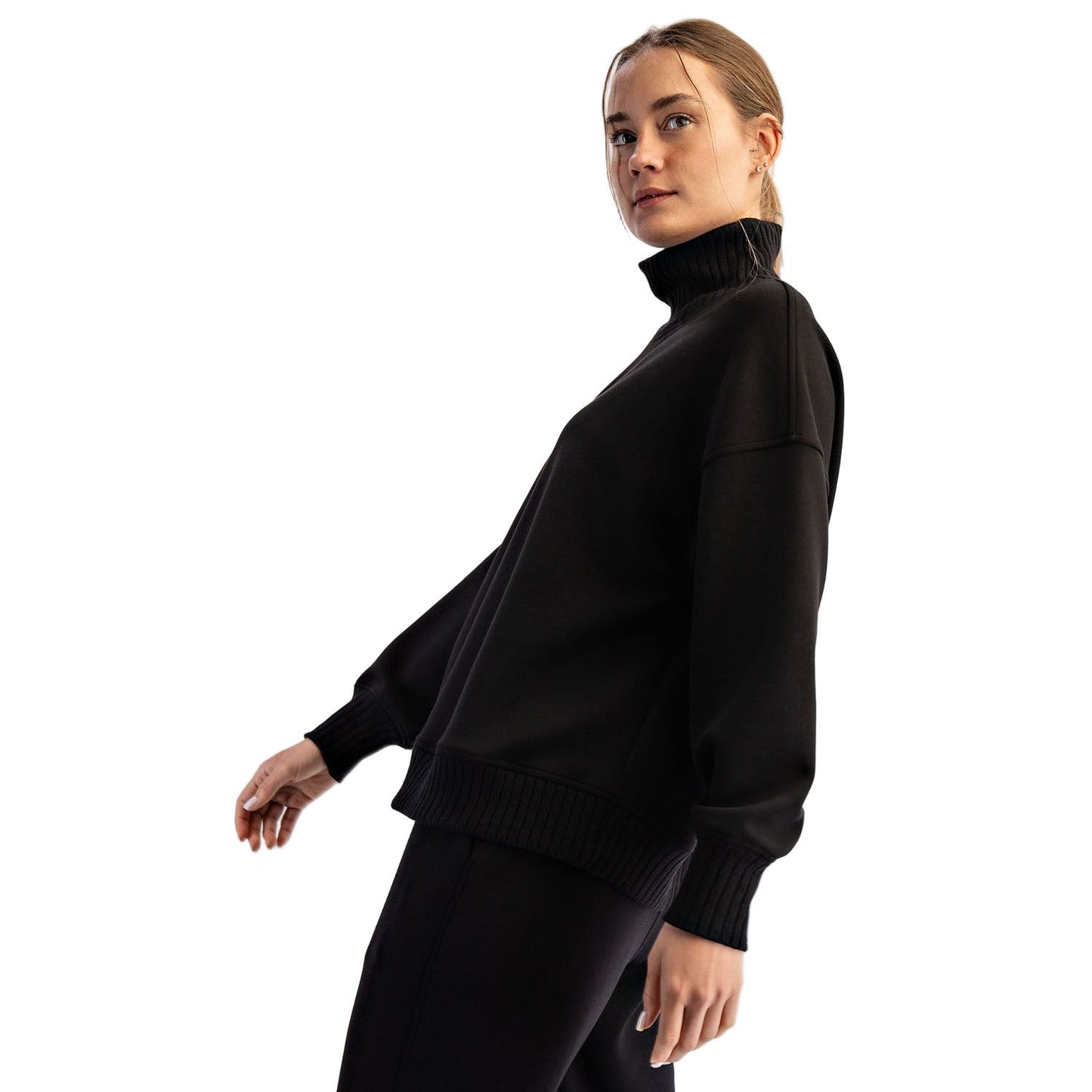 Women's Modal Scuba Ribbed Mock Neck Pullover T0043