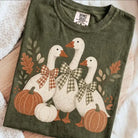 Women's Green Short Sleeve Goose Pumpkin T-shirt 