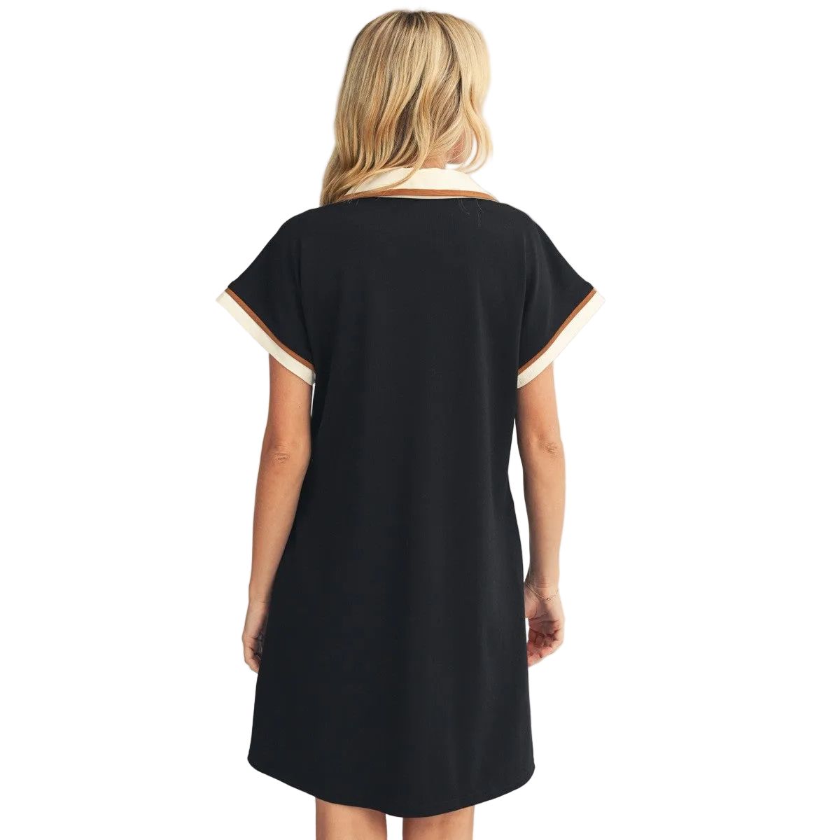 Women's Black Contrast Accent Solid Casual Dress M50814