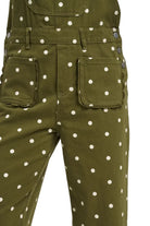 Women's Olive Green Polka Dot Jumpsuit with Scalloped Front 