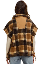 Women's Oversized Sherpa Fleece Checker Vest Jacket ST2049F