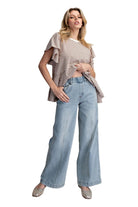 Easel Women's Light Wash Sandblasted Washed Stretch Denim Pants 