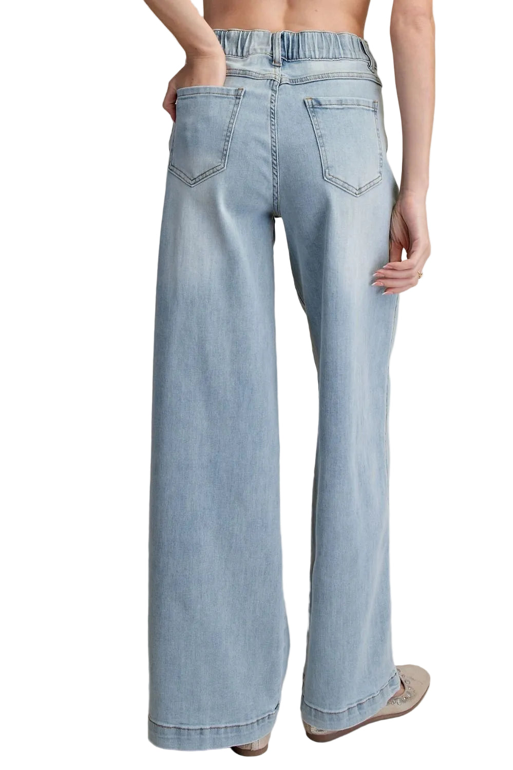Easel Women's Light Wash Sandblasted Washed Stretch Denim Pants 