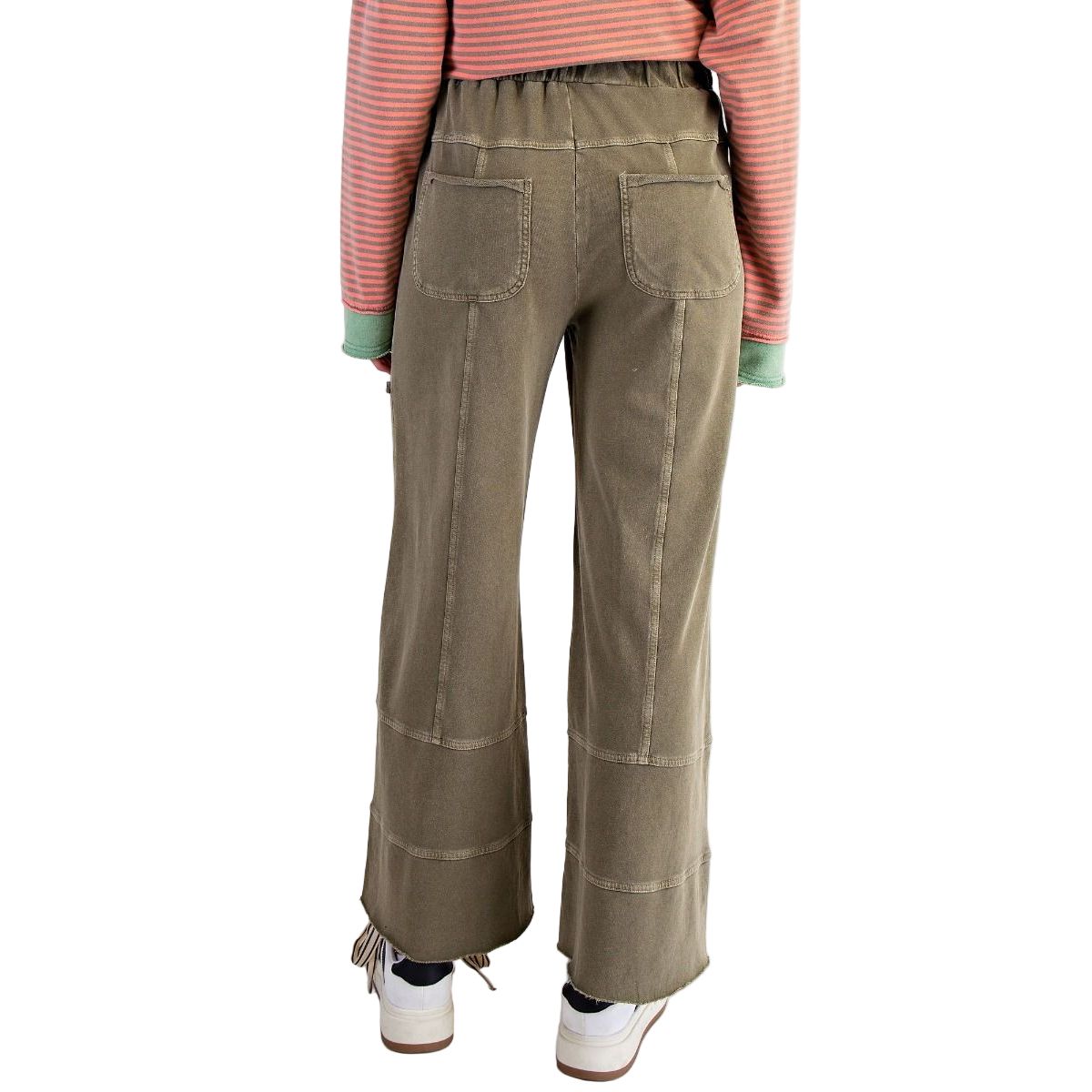 Women's Easel Olive Washed Wide Leg Terry Pants