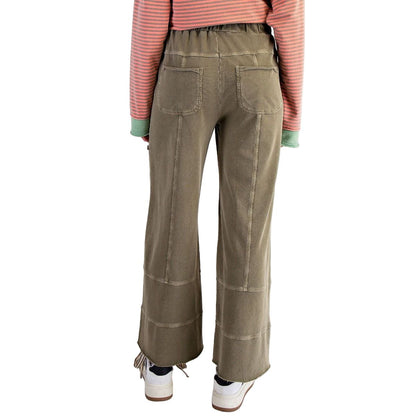 Women's Easel Olive Washed Wide Leg Terry Pants