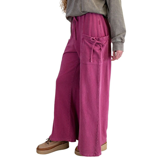 Women's Easel Terry Washed Knit Pants - Berry EB57028