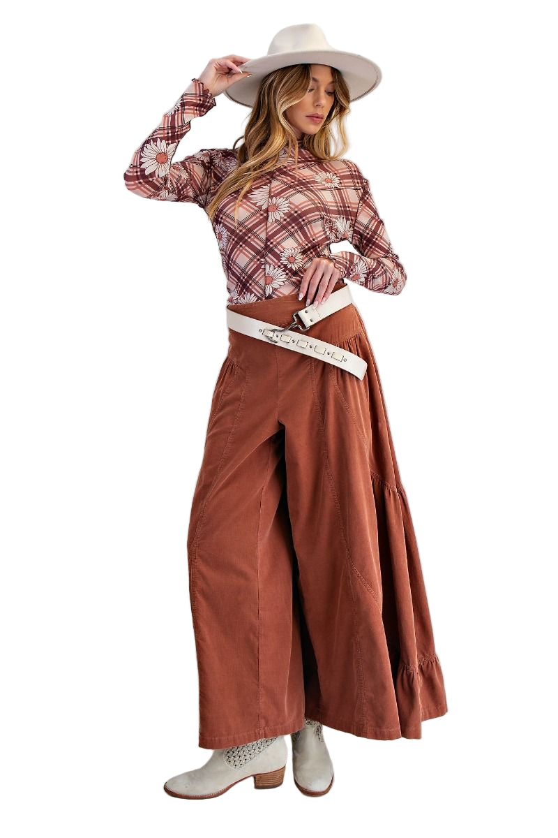 Women's Easel Washed Baby Corduroy Palazzo Pants EB57070