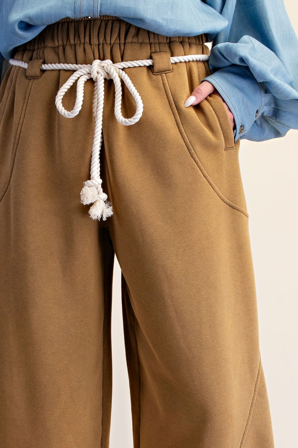 Easel Women's Washed Terry Brushed Barrel Pants