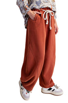 Easel Women's Washed Terry Brushed Barrel Pants