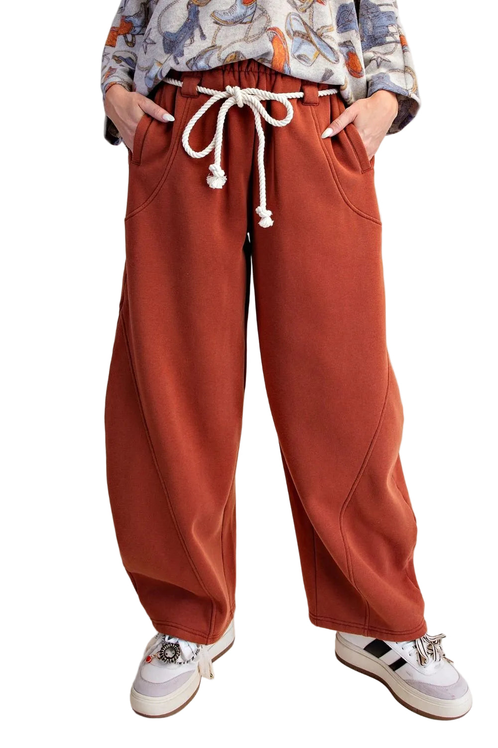 Easel Women's Washed Terry Brushed Barrel Pants